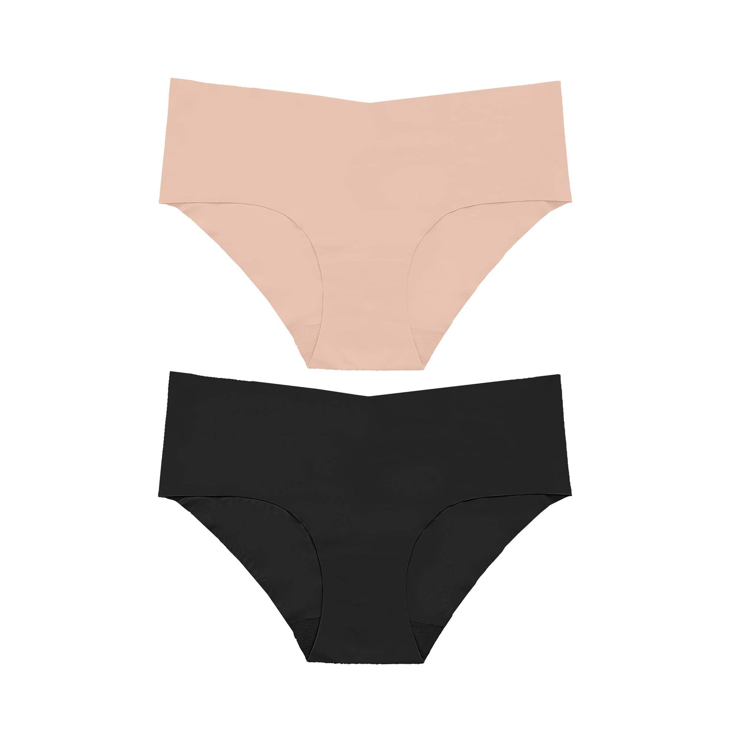 Bye Bra Invisible Hipster Panties, High Waist, Seamless Bikini, No Stiching, No Panty Line, Smooth Edges, 2 Pack, S-XXL, Beige and Black