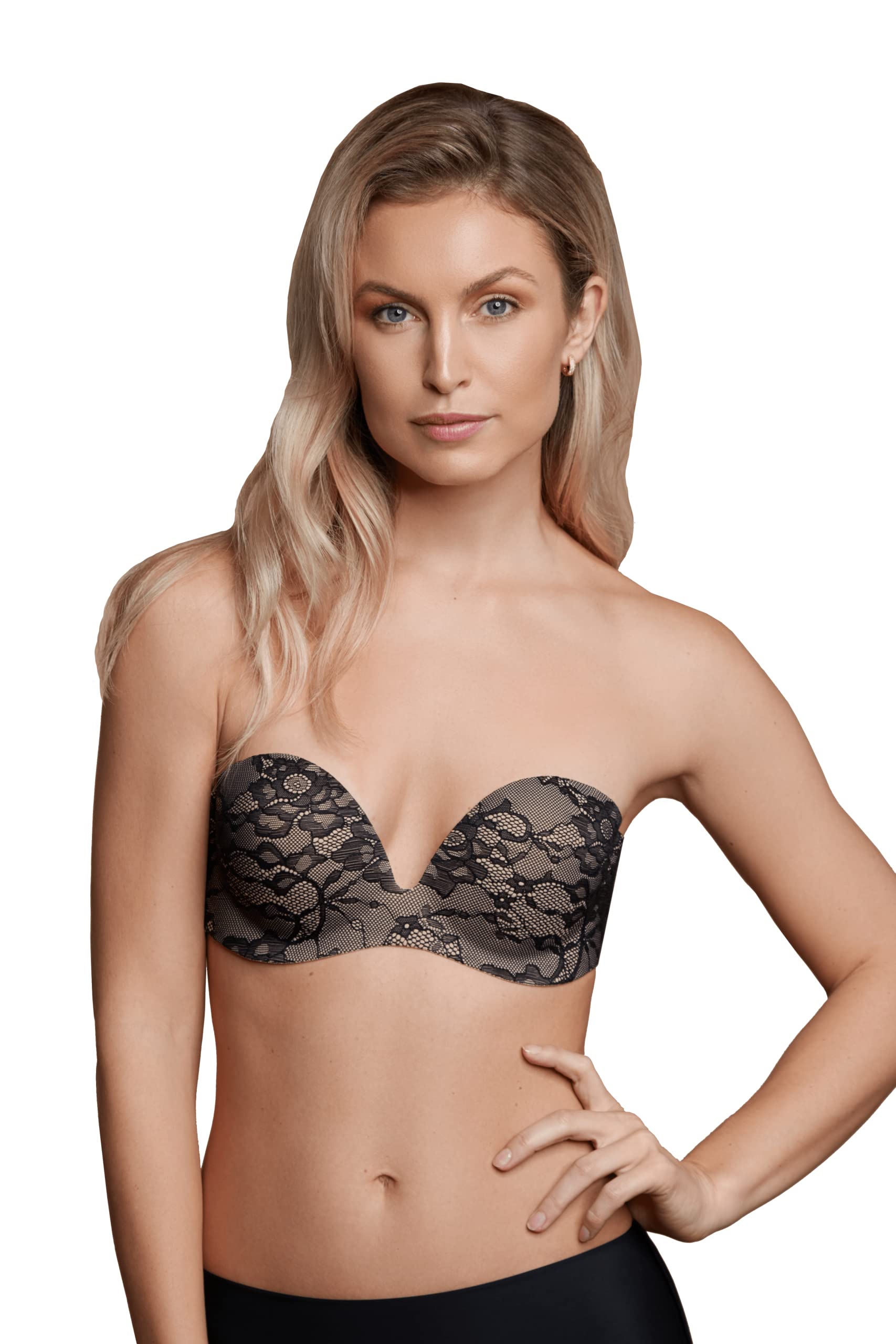 Bye Bra Adhesive Gala bra with lace detailing, Self-adhesive Strapless Cleavage Push up Bra, for any backless outfit, Underwired Stick on Bra, Cup sizes: A-E (Cup B)