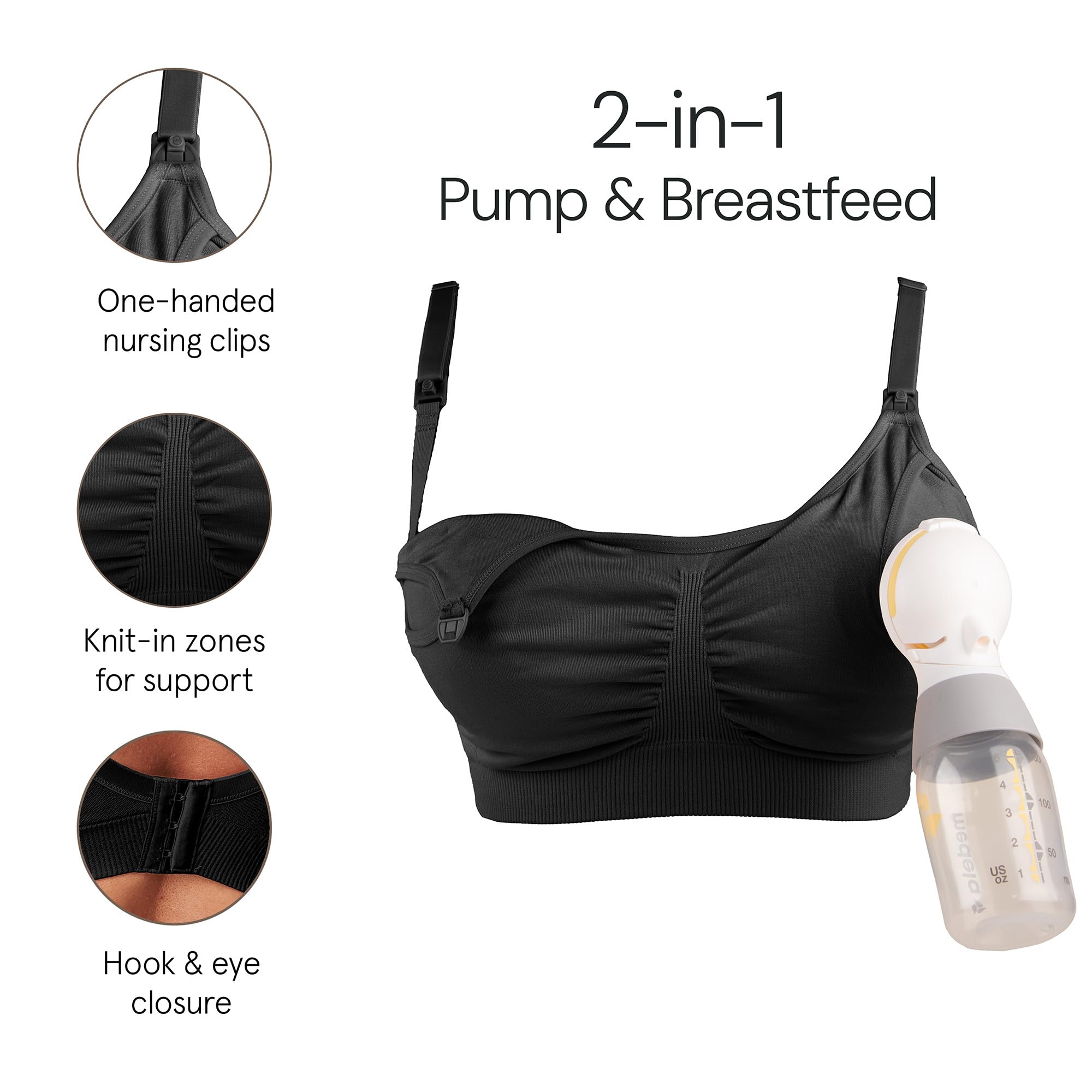 Bravado Designs Hands Free Pumping Bra & Nursing Bra 2-in-1 Seamless for Maternity & Breastfeeding