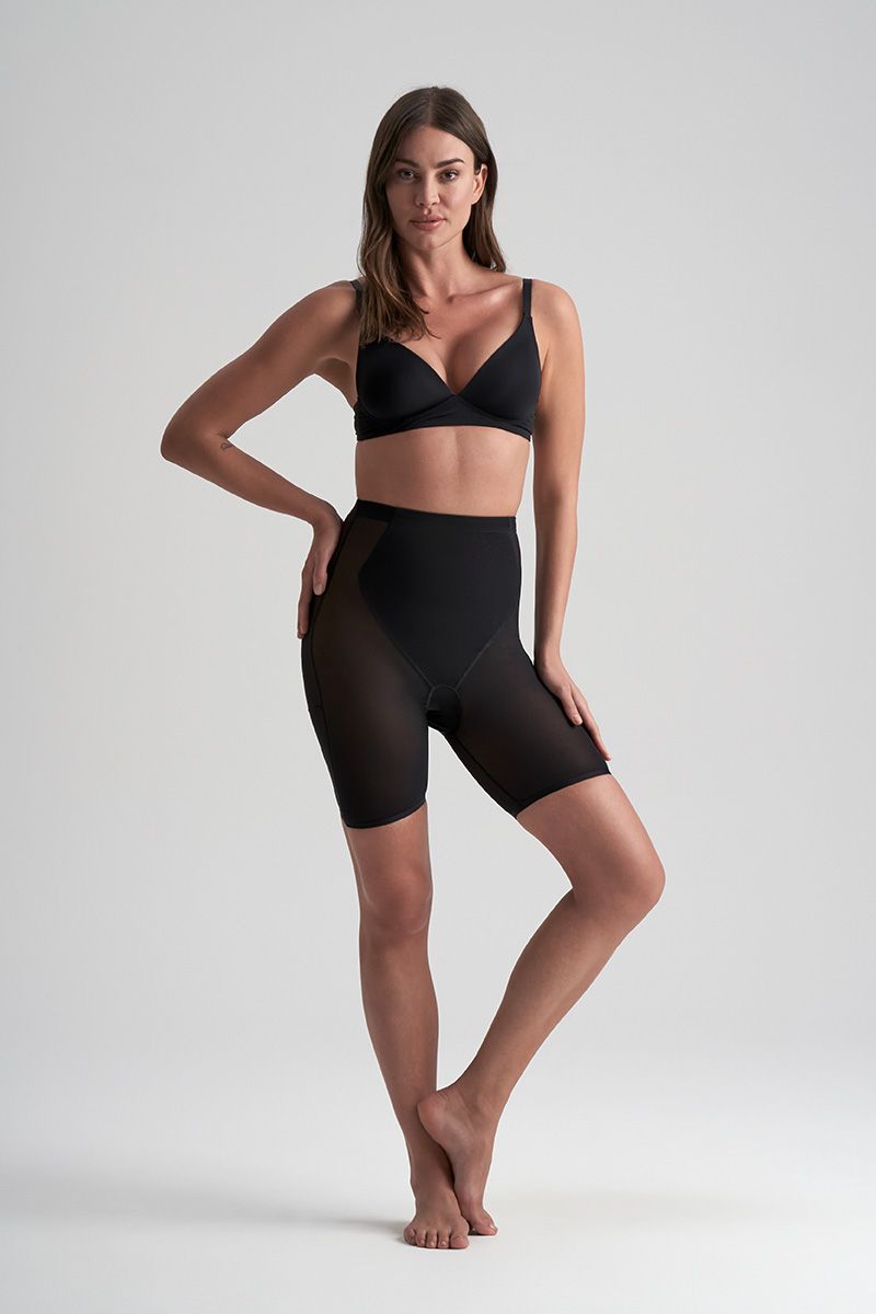 Bye Bra Powermesh High Waist Short, High Control, Double-Layer Front Panel, Cotton Crutch, Silicone Strap, Bonded Leg Edges, Shapewear For Women, Powermesh Shapewear