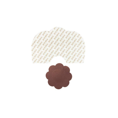 Bye Bra Adhesive Breast Lift Tapes, Bra Stickers, Boob Tape, Cleavage Enhancement - Size: D-F with Dark Silk Nipple Covers 3 Single-use Pairs Brown
