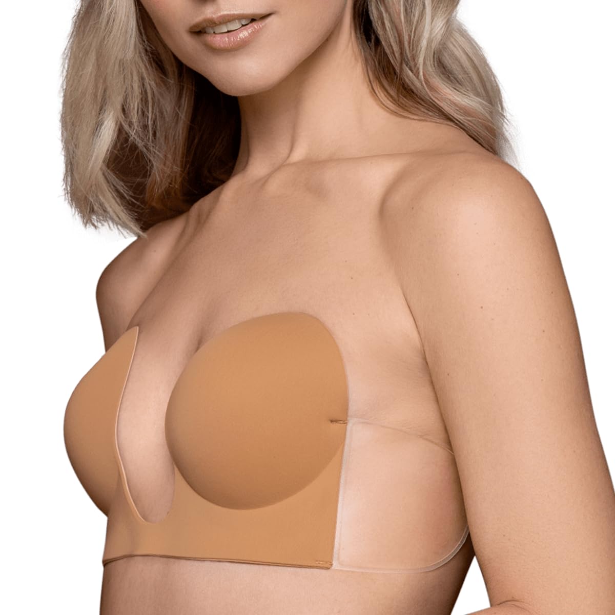 Bye Bra Seamless U Style Bra, Adhesive Bra, Strapless and Backless Bra, Push up Bra, Cup A-E, Brown, Beige and Black (Brown, Cup E)