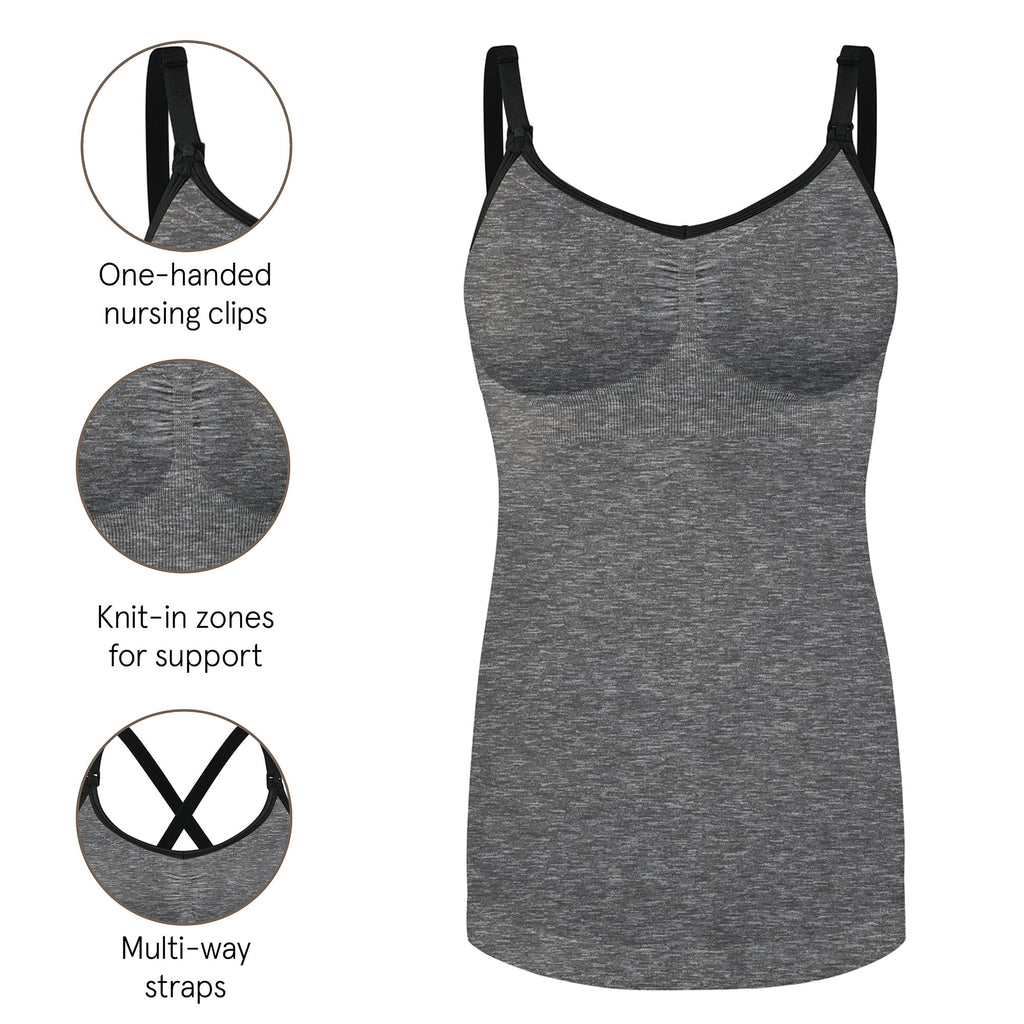 Basics by Bravado Women's Seamless Maternity Nursing Tank Top Cami for Breastfeeding with Adjustable Straps