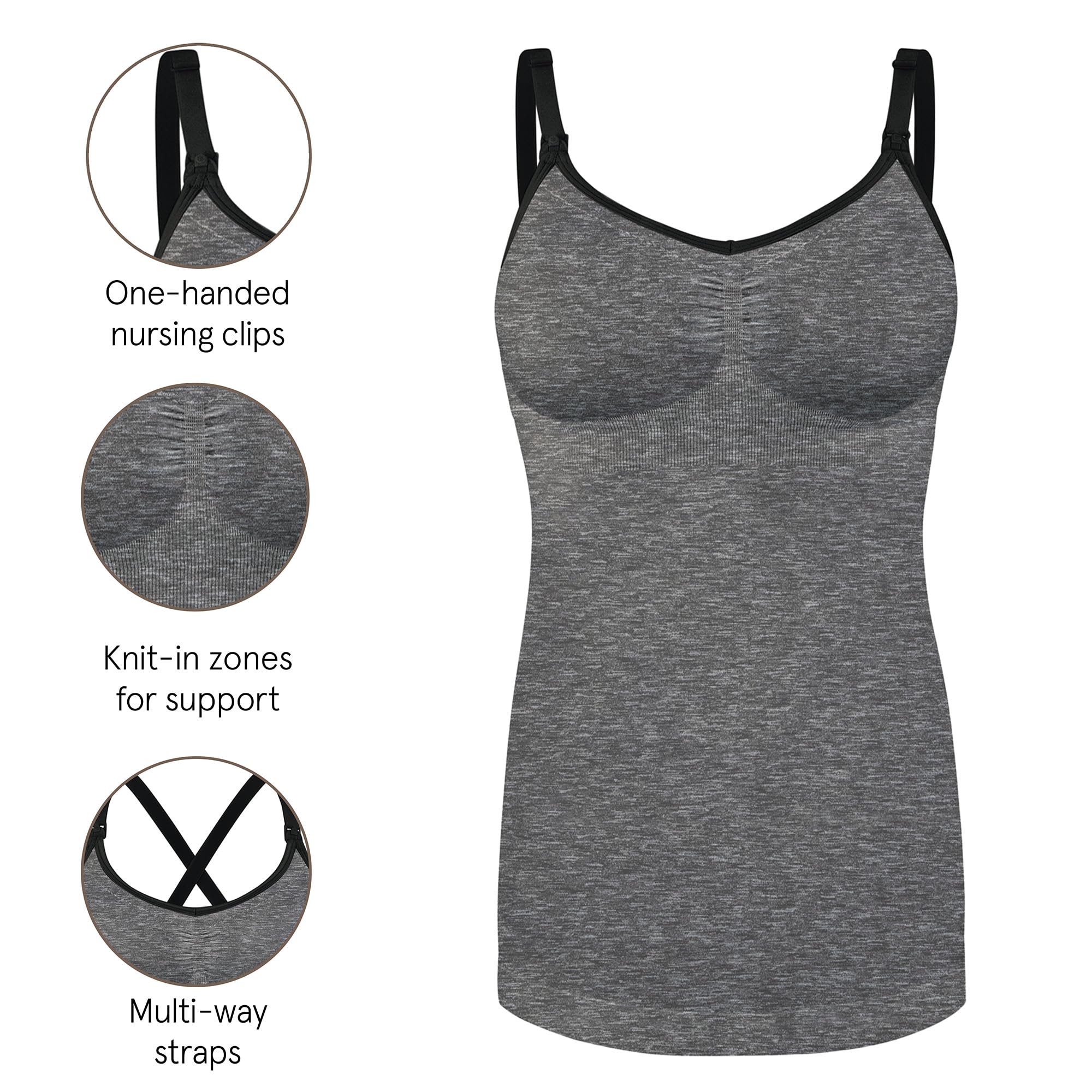 Basics by Bravado Women's Seamless Maternity Nursing Tank Top Cami for Breastfeeding with Adjustable Straps
