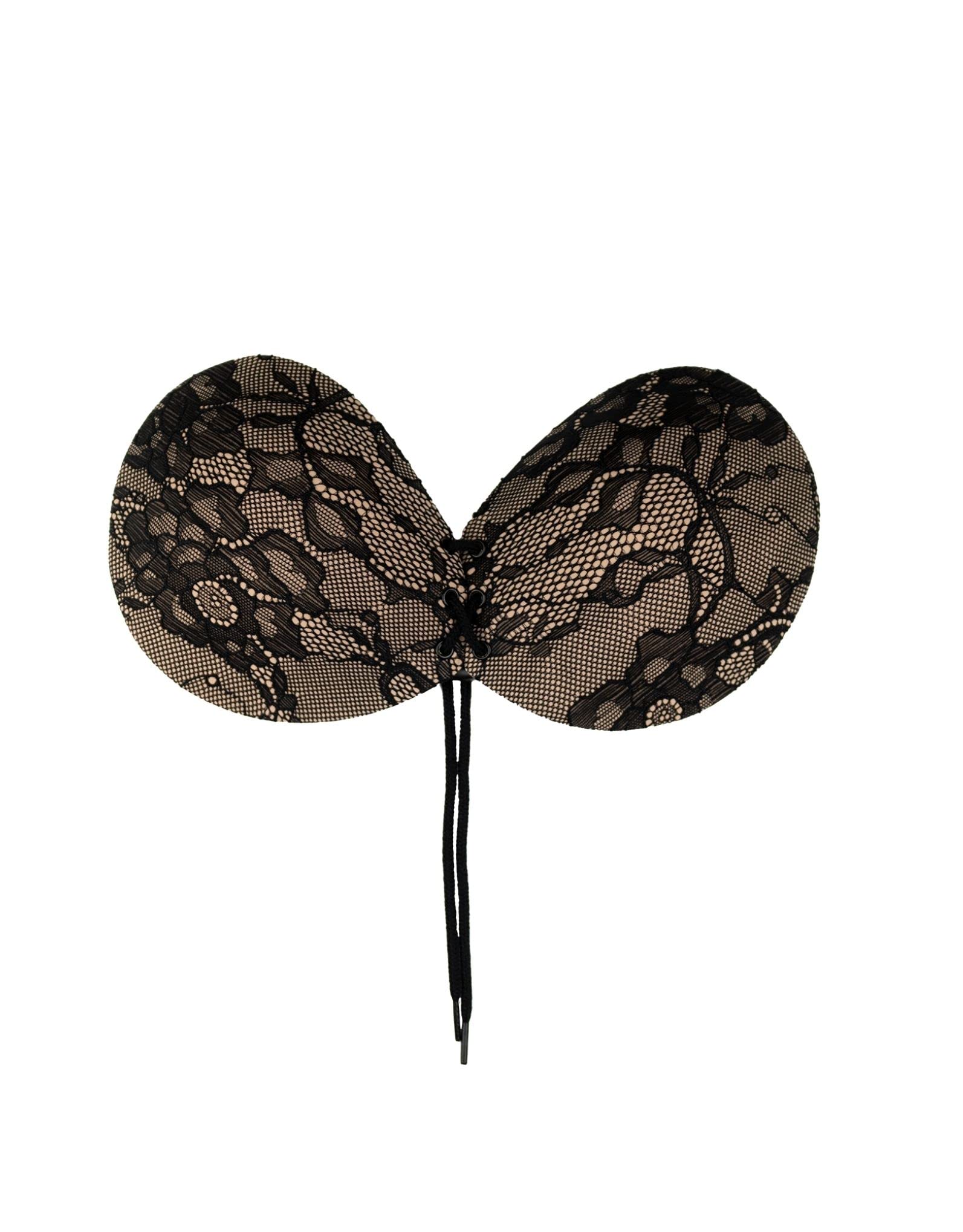 Bye Bra Strapless Round Lace-it Bra with lace Detailing, Invisible Adhesive Push-up Bra with Drawstring, Adjustable and Backless, for Perfect Cleavage, Cup Sizes: A-E (Cup A)