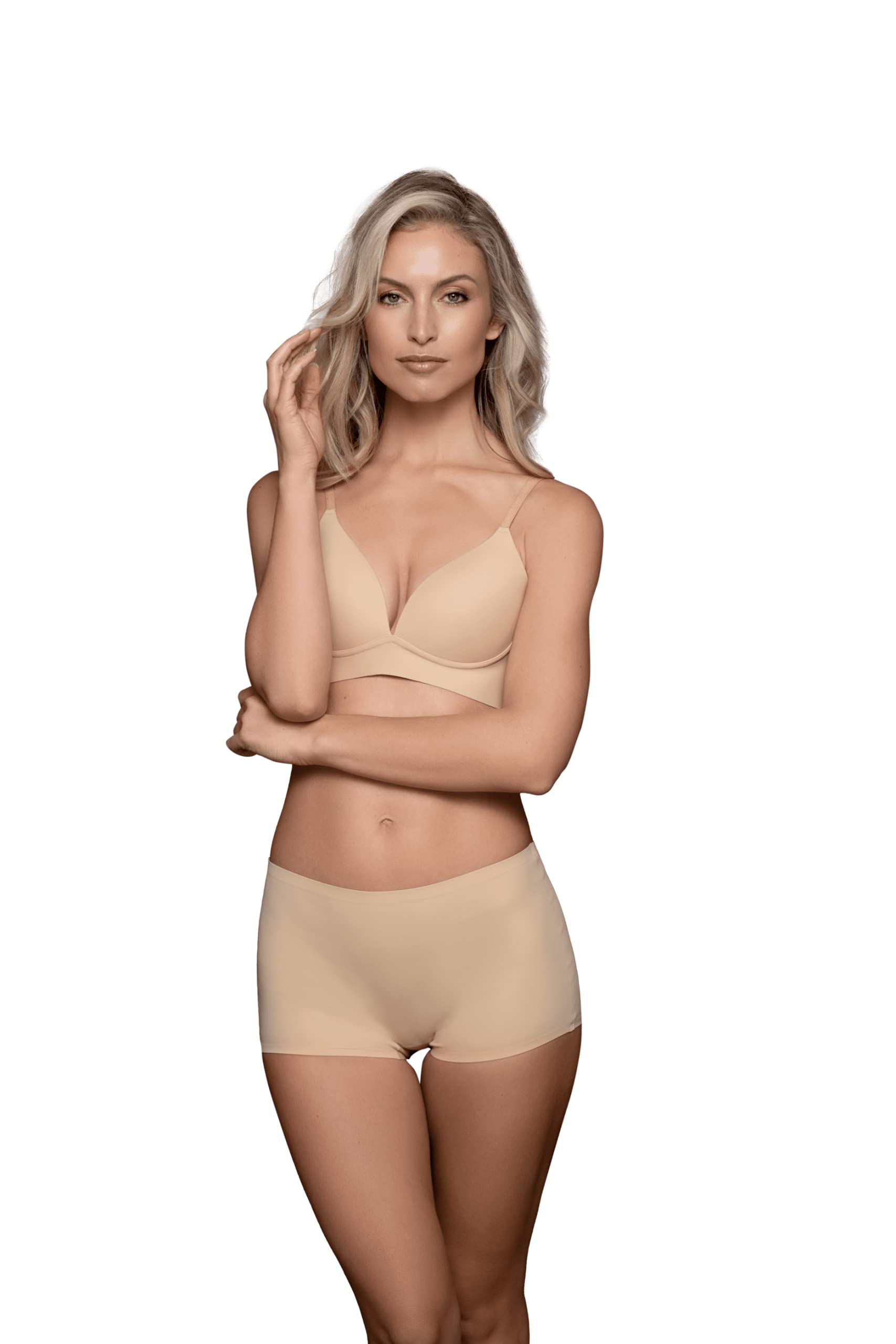 Bye Bra Bra Top Push Up, Push-Up Bra, Wire Free Bra, Deep Plunge Front, Adjustable Shoulder Strap, Sculpting Shapewear, Beige, Xxl