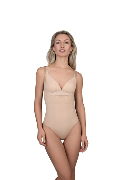 Soft Touch Seamless Bodysuit Open Bust Beige S