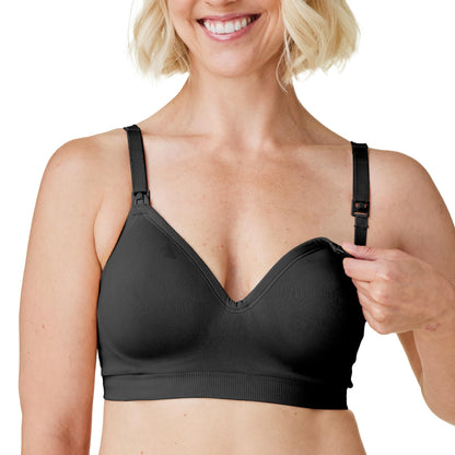 Bravado Designs Sustainable Maternity &amp; Nursing Bra for Breastfeeding Plunge Wireless Seamless V-Neckline Bra Black L