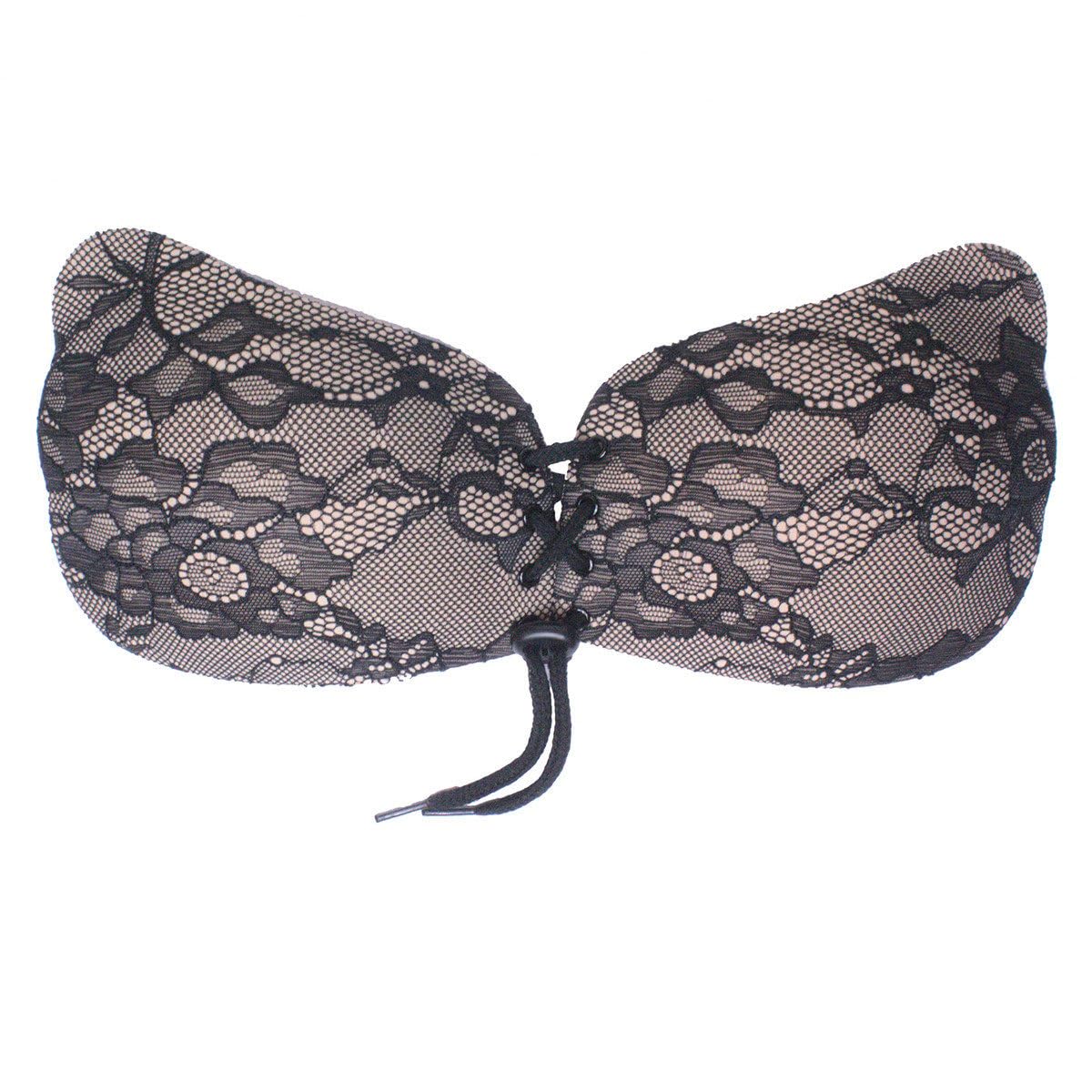 Bye Bra Lace-It Bra, Adhesive Bra, Seamless and Backless Bra, Bra Without Straps, Comfortable, Lightweight, Black Lace, A-E