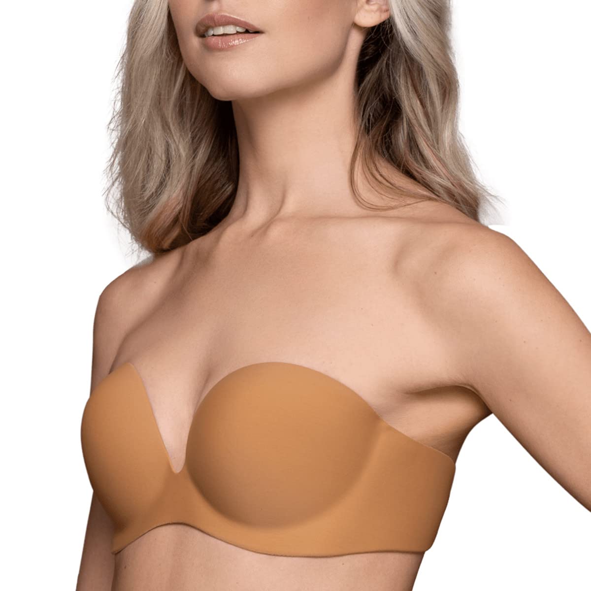 Bye Bra Gala Bra, Adhesive Bra, Push-up Bra, Self-Adhesive Bra, Sticky Bra, Strapless and Backless Bra, Stick On Bra, Cup A-E, Brown/Beige/Black (Brown, Cup D)