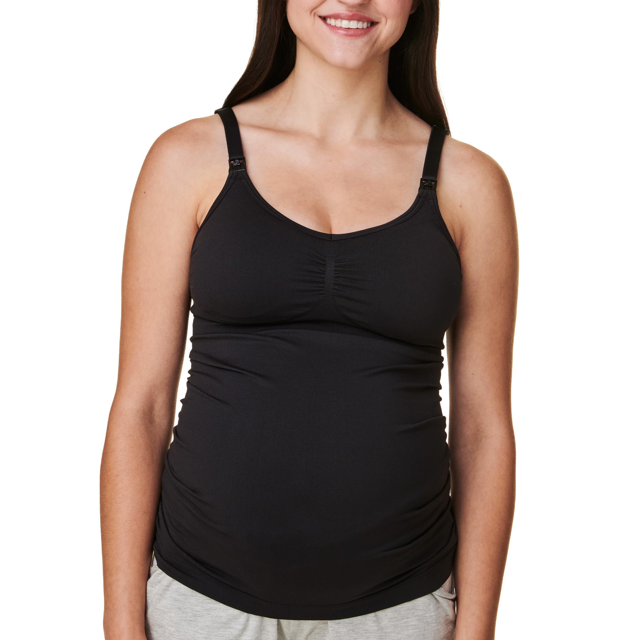 Basics by Bravado Women's Seamless Maternity Nursing Tank Top Cami for Breastfeeding with Adjustable Straps