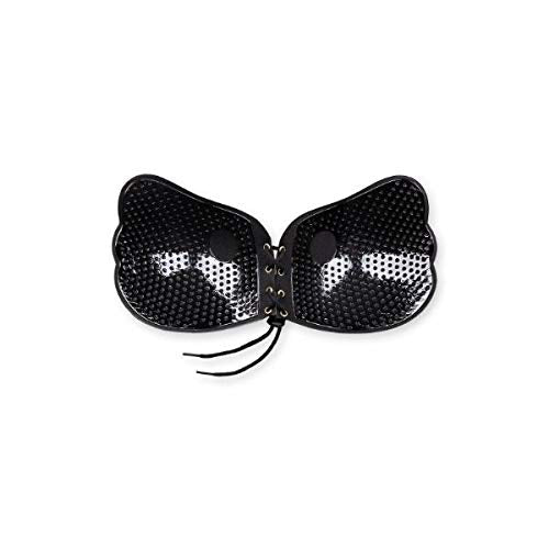 Bye Bra Lace-It Bra Adhesive Push-up Bra, Seamless Self-Adhesive Bra Adjustable Sticky Bra, Strapless and Backless with Front Fastening String, Cup Sizes: A-E in Beige, Black or White (Black, C)