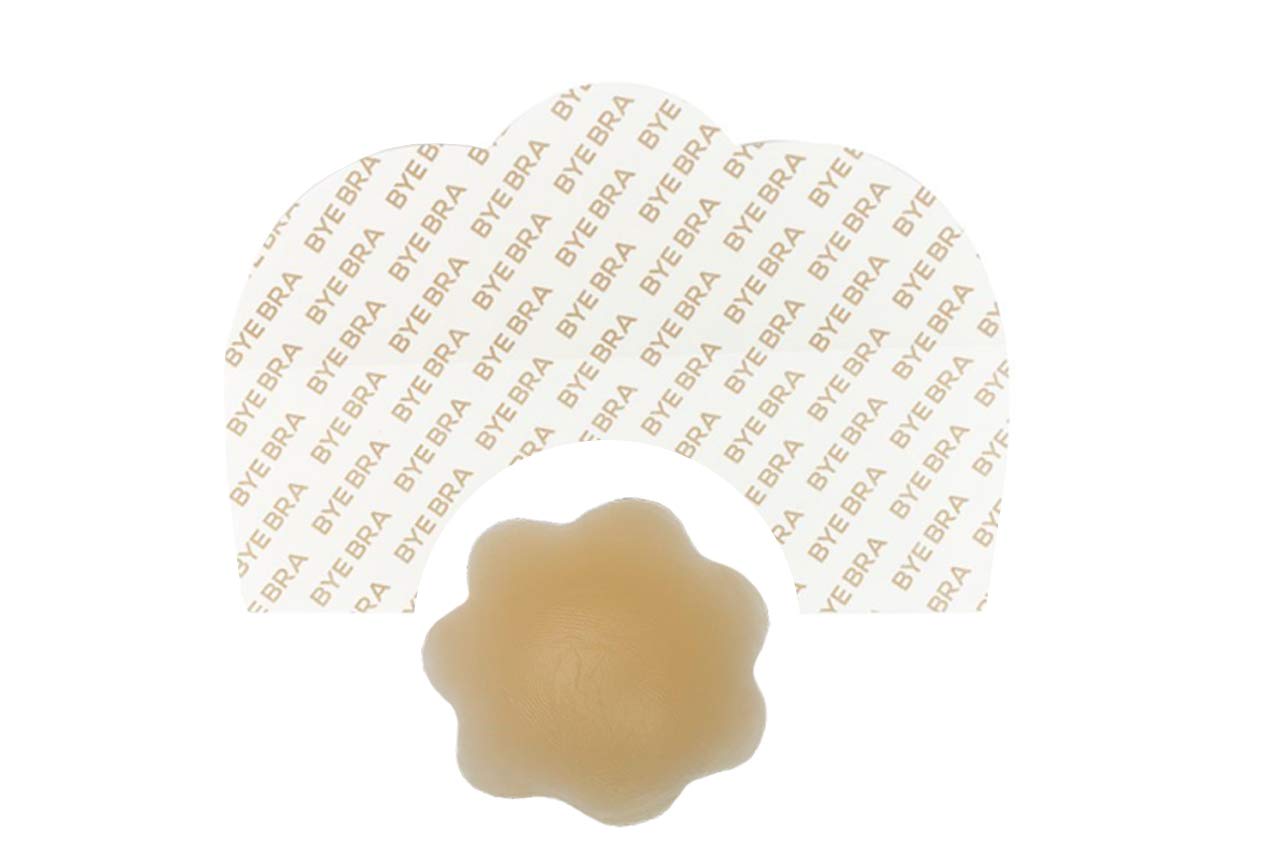 Bye Bra Adhesive Breast Lift Tapes, Bra Stickers, Boob Tape, Cleavage Enhancement - Size: F-H for Large Breast with Reusable Nude Silicone Nipple Covers 3 Single-use Pairs