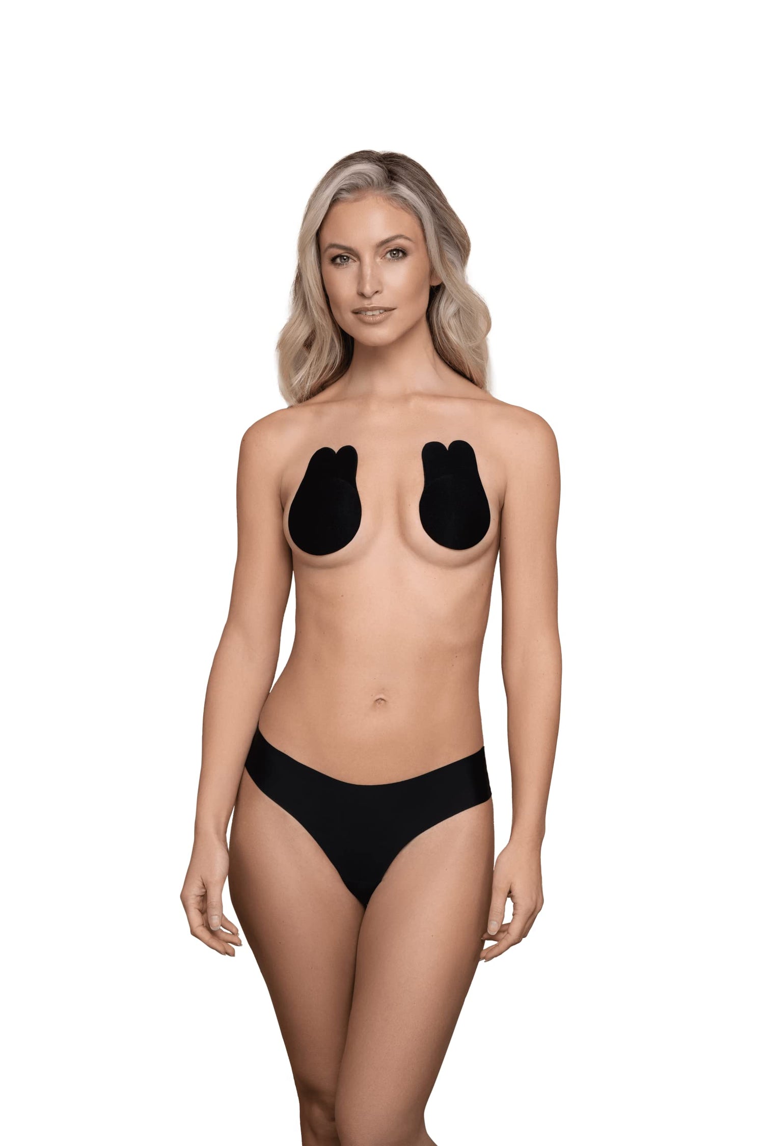 Bye Bra Fabric Pull Up Bra, Rabbit Form Adhesive Bra, Adhesive Pull Up Bra, Breast Lifting Pasties, Reusable Adhesive Nipple Covers, Black, M and XL