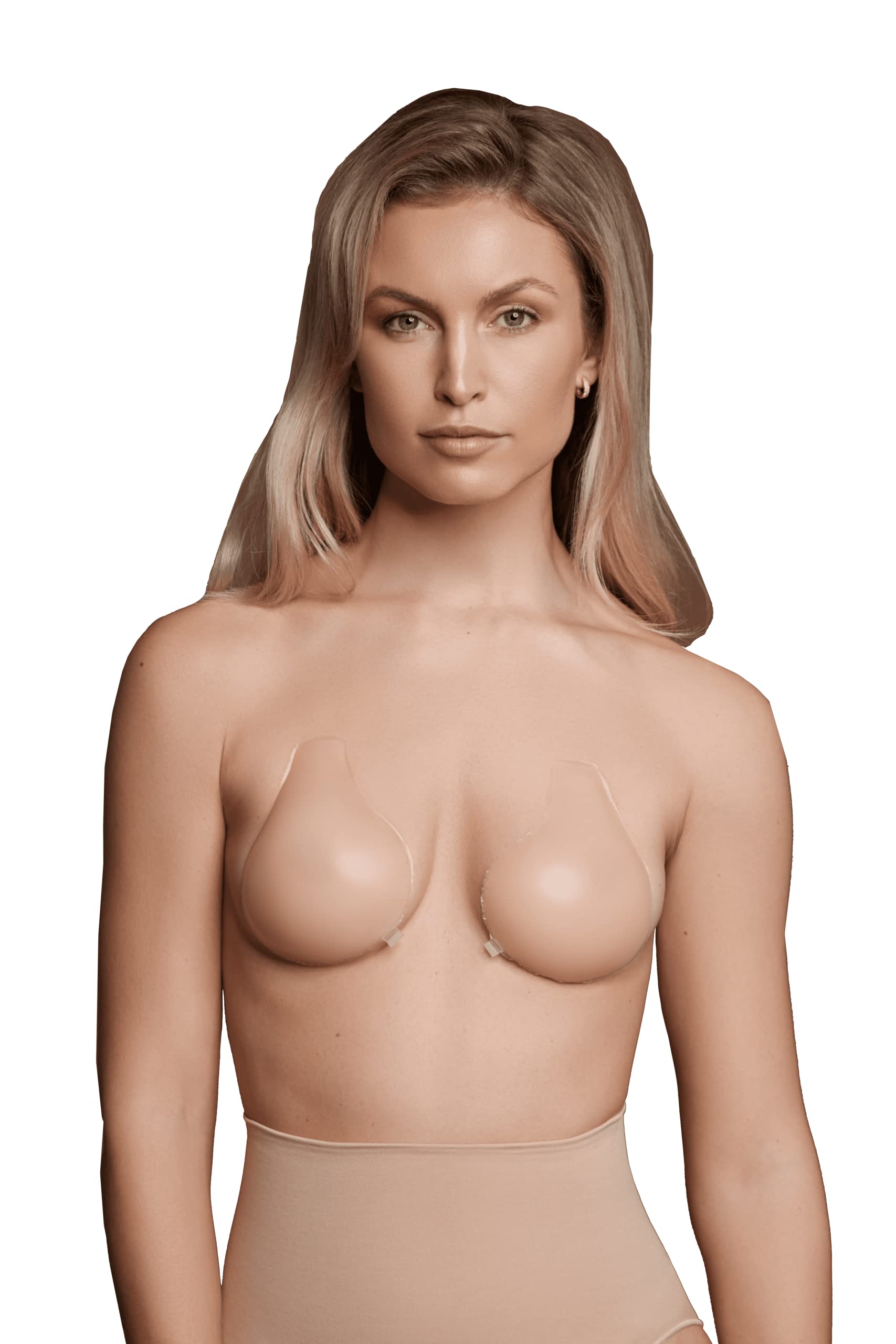Bye Bra Silicone Cups, Pull up Breast Lift bram Reusable Adhesive Push Up Bra, Lifting Effect, Backless and Strapless for Perfect Cleavage, Nude (M)