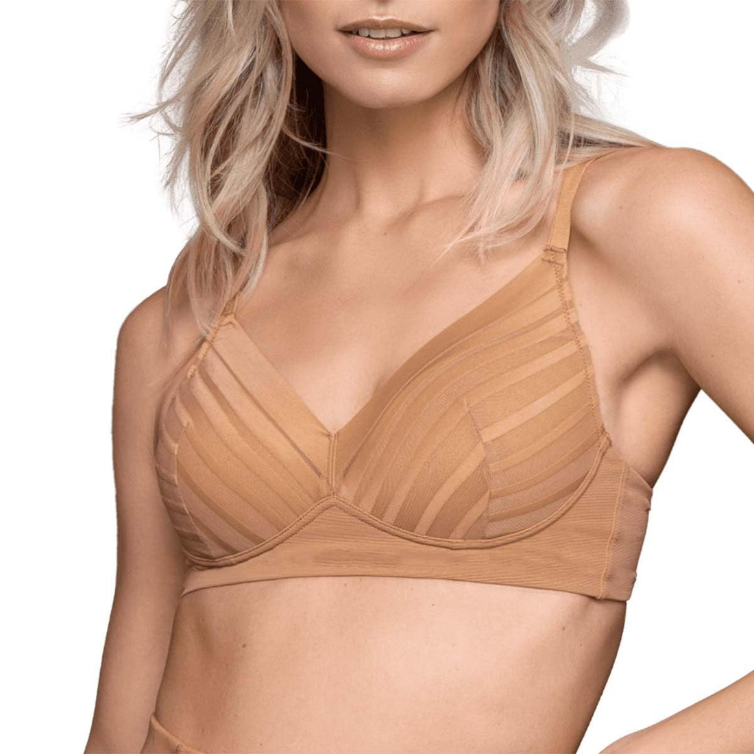 Bye Bra Bra Top Wire Free Lace, High Control, Lace Bra, Breathable Mesh, Transparent Look, Hook And Eye Lock, Shoulder Strap, Shapewear For Women, Powermesh Shapewear, Light Brown, Xxl