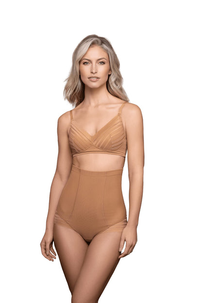Bye Bra Powermesh High Waist Brief, High Control, Double-Layer Front Panel, Cotton Crutch, Silicone Strap, Shapewear For Women, Powermesh Shapewear
