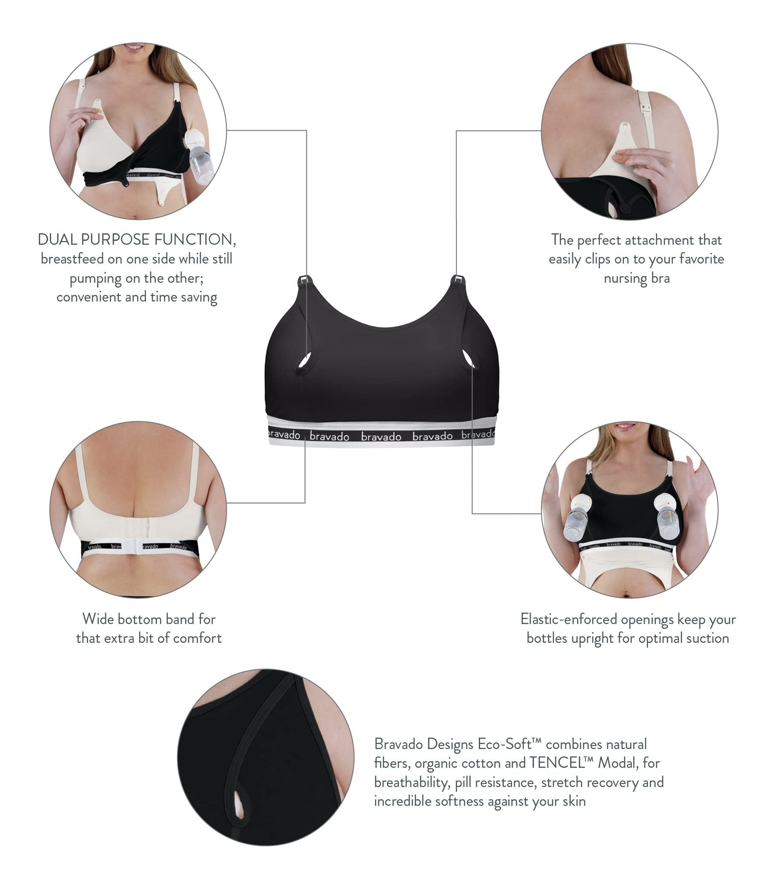 Bravado Designs Sustainable Hands-Free Pumping Accessory | Clip and Pump | Organic Cotton &amp; Tencel™ Modal Blend | S-XL