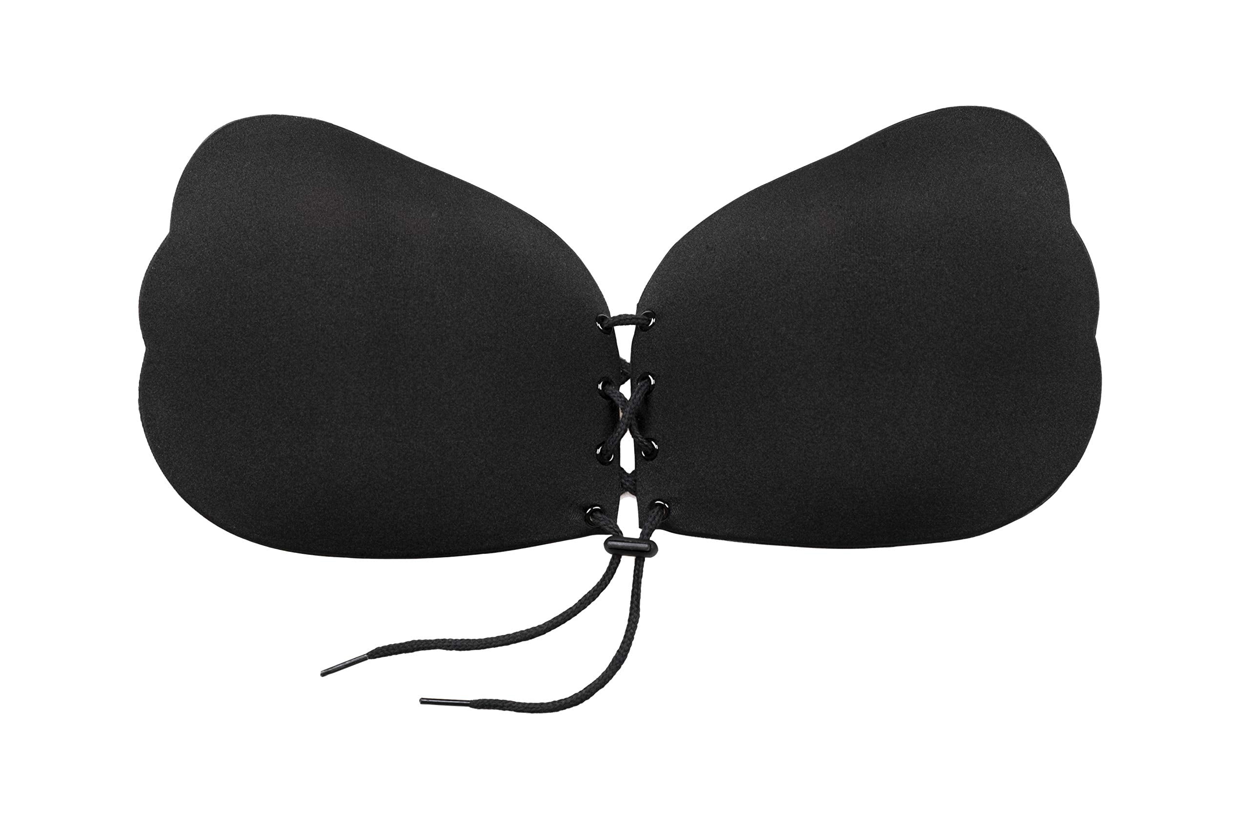 Bye Bra Lace-It Bra, Adhesive Bra, Push-up Bra, Self-Adhesive Bra, Sticky Bra, Strapless and Backless Bra, Cup A-E, Beige/Black/White(Black,E)