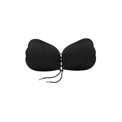 Bye Bra Lace-It Bra Adhesive Push-up Bra, Seamless Self-Adhesive Bra Adjustable Sticky Bra, Strapless and Backless with Front Fastening String, Cup Sizes: A-E in Beige, Black or White (Black, C)