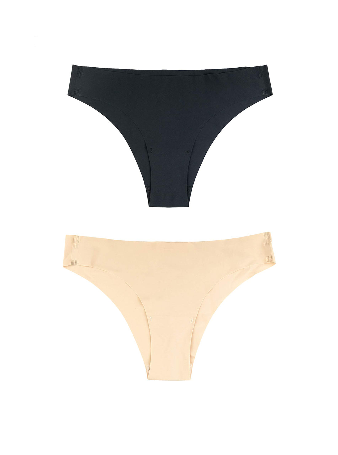Bye Bra Invisible Brazilian Panties, Seamless Low Rise Underwear, Smooth and Comfortable Knickers with no-Stitching, 2-Pack: Nude, Black
