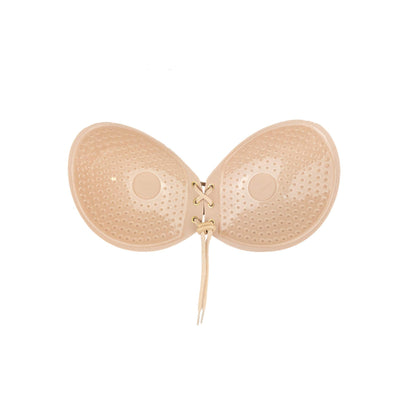 Bye Bra Lace Bra, Strapless Round Bra, Self-Adhesive Bra, Push-Up Bra, Adjustable and Backless Bra, Sticky Bra, Glue-On Bra, Cups A-E, Beige and Black (Beige, D)