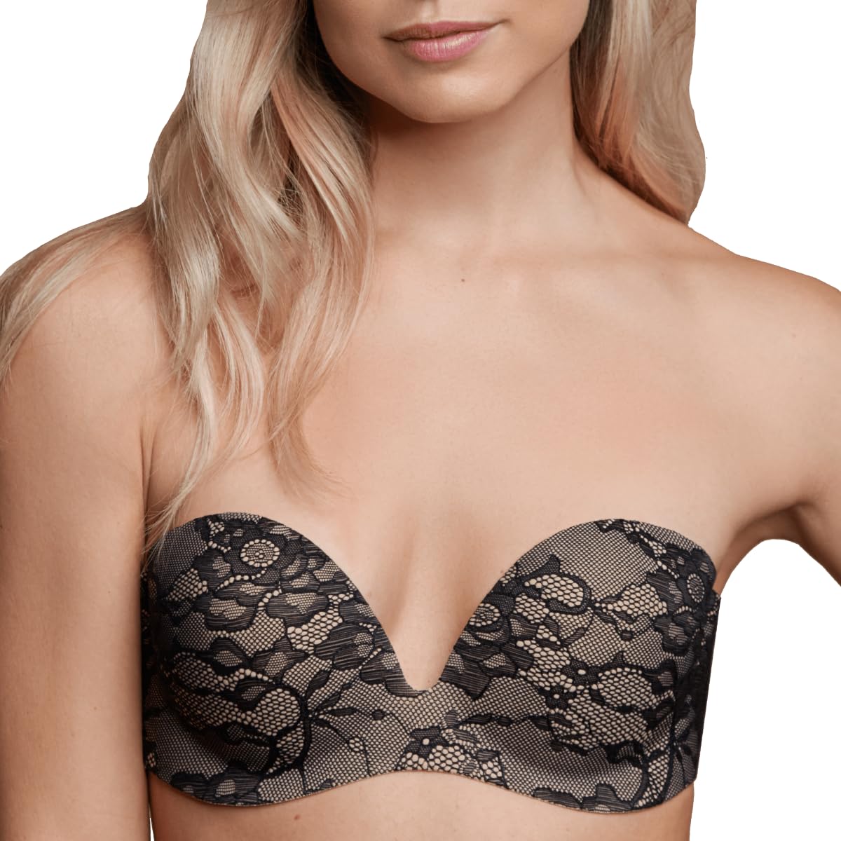 Bye Bra Adhesive Gala bra with lace detailing, Self-adhesive Strapless Cleavage Push up Bra, for any backless outfit, Underwired Stick on Bra, Cup sizes: A-E (Cup A)