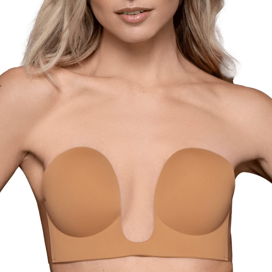 Bye Bra Seamless U Style Bra, Adhesive Bra, Strapless and Backless Bra, Push up Bra, Cup A-E, Brown, Beige and Black (Brown, Cup D)
