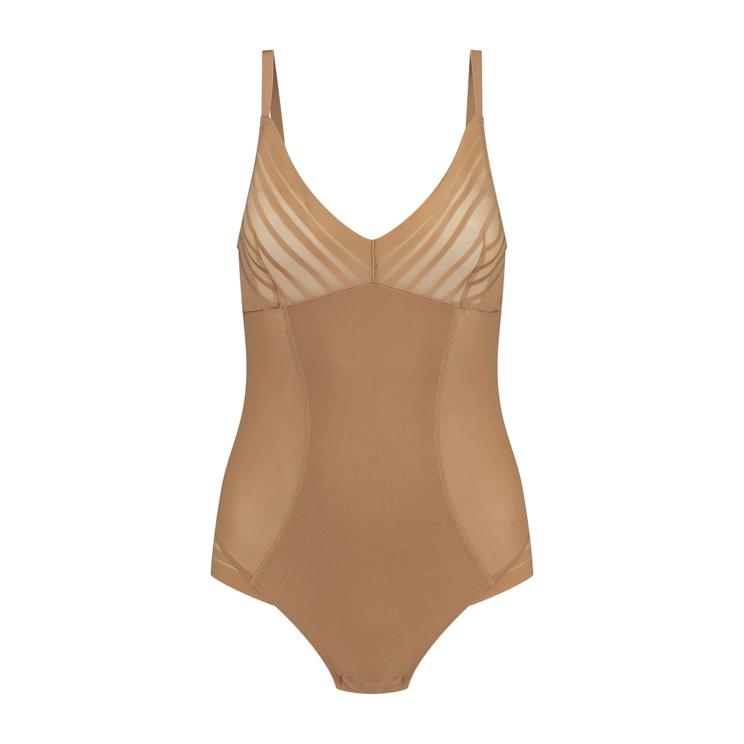 Bye Bra Powermesh Bodysuit Brief, High Control, Button Closure, Cotton Crotch, Transparent Look, Double-Layer Front Panel, Lightweight, Shapewear For Women