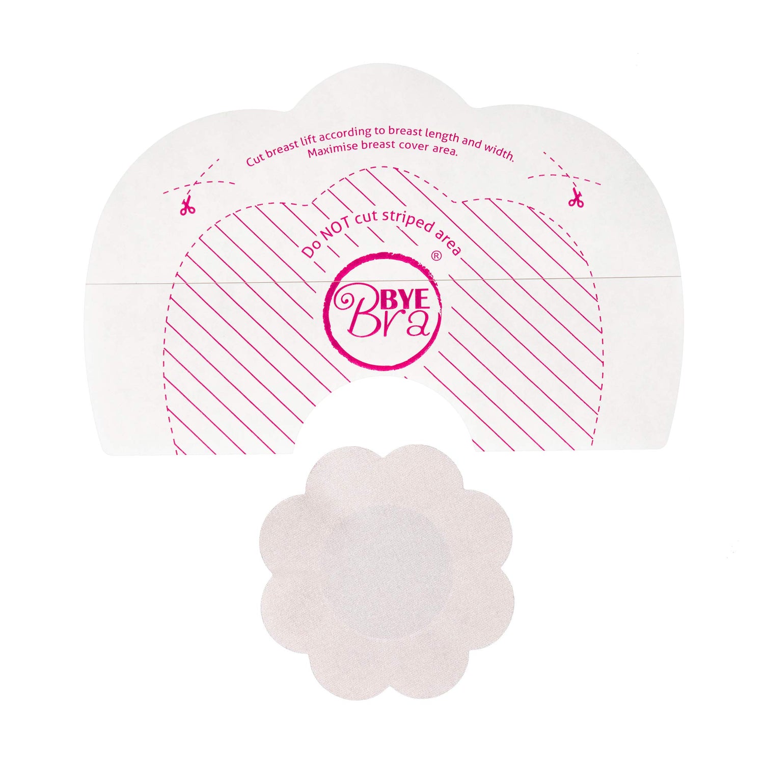 Bye Bra Adhesive Breast Lift Tapes, Bra Stickers, Boob Tape, Cleavage Enhancement - Size: F+ for Large Breast with Nude Silk Nipple Covers 3 Single-use Pairs