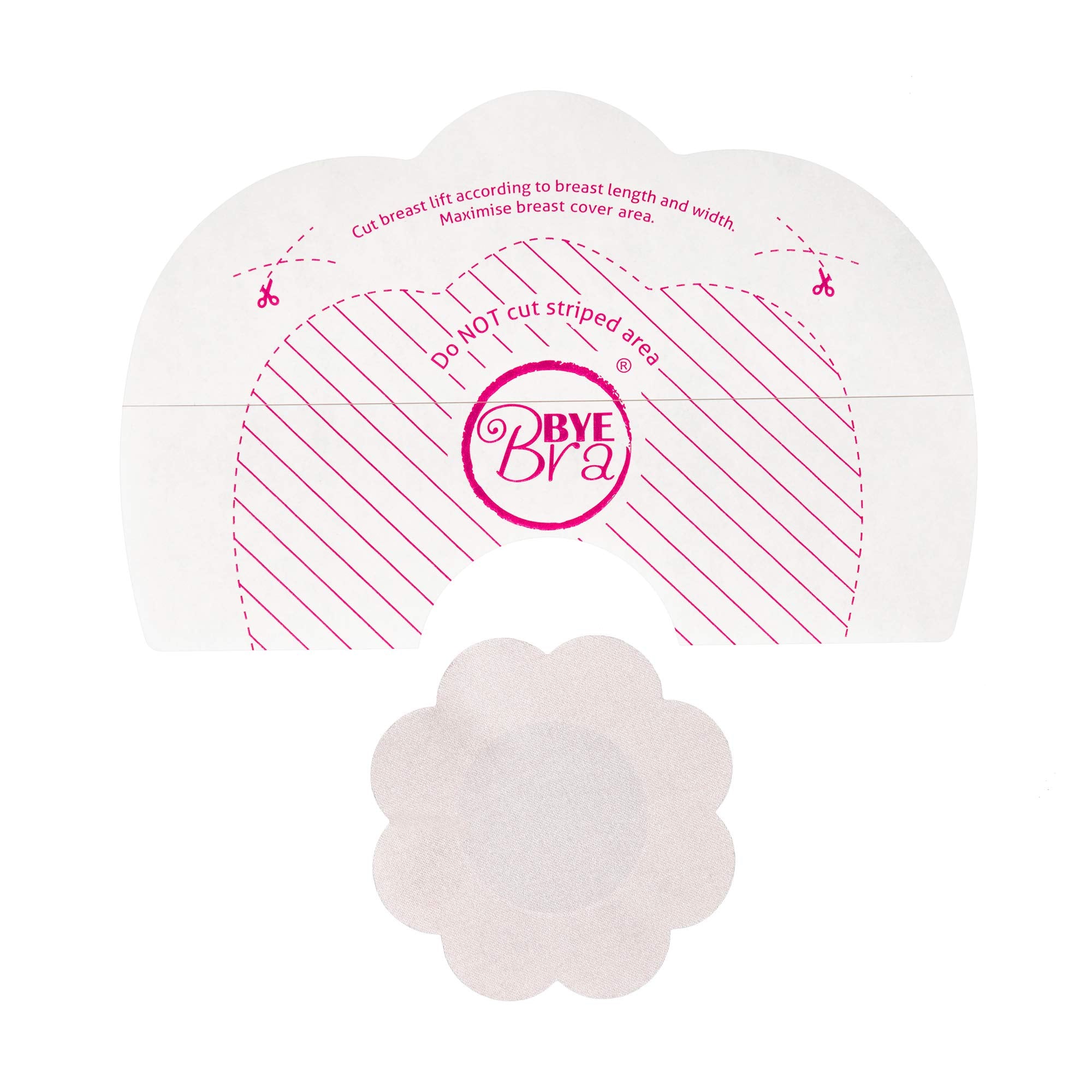 Bye Bra Adhesive Breast Lift Tapes, Bra Stickers, Boob Tape, Cleavage Enhancement - Size: F+ for Large Breast with Nude Silk Nipple Covers 3 Single-use Pairs