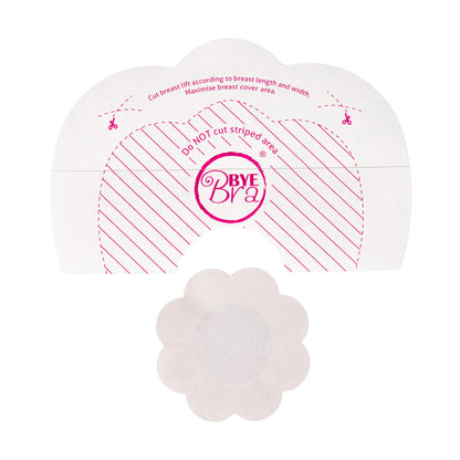 Bye Bra Adhesive Breast Lift Tapes, Bra Stickers, Boob Tape, Cleavage Enhancement - Size: F+ for Large Breast with Nude Silk Nipple Covers 3 Single-use Pairs