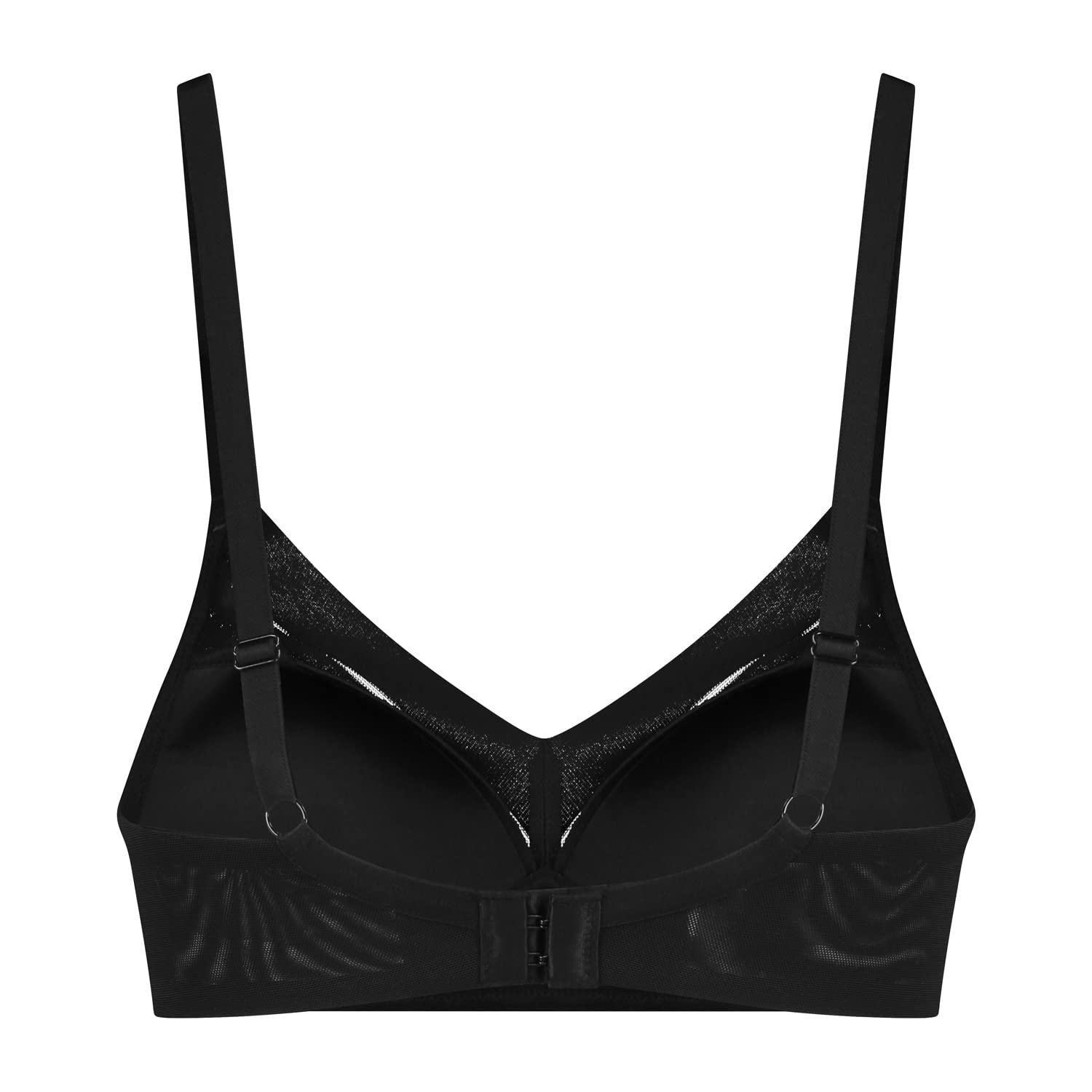 Bye Bra Bra Top Wire Free Lace, High Control, Lace Bra, Breathable Mesh, Transparent Look, Hook and Eye Lock, Shoulder Strap, Shapewear for Women, Powermesh Shapewear, Black, S